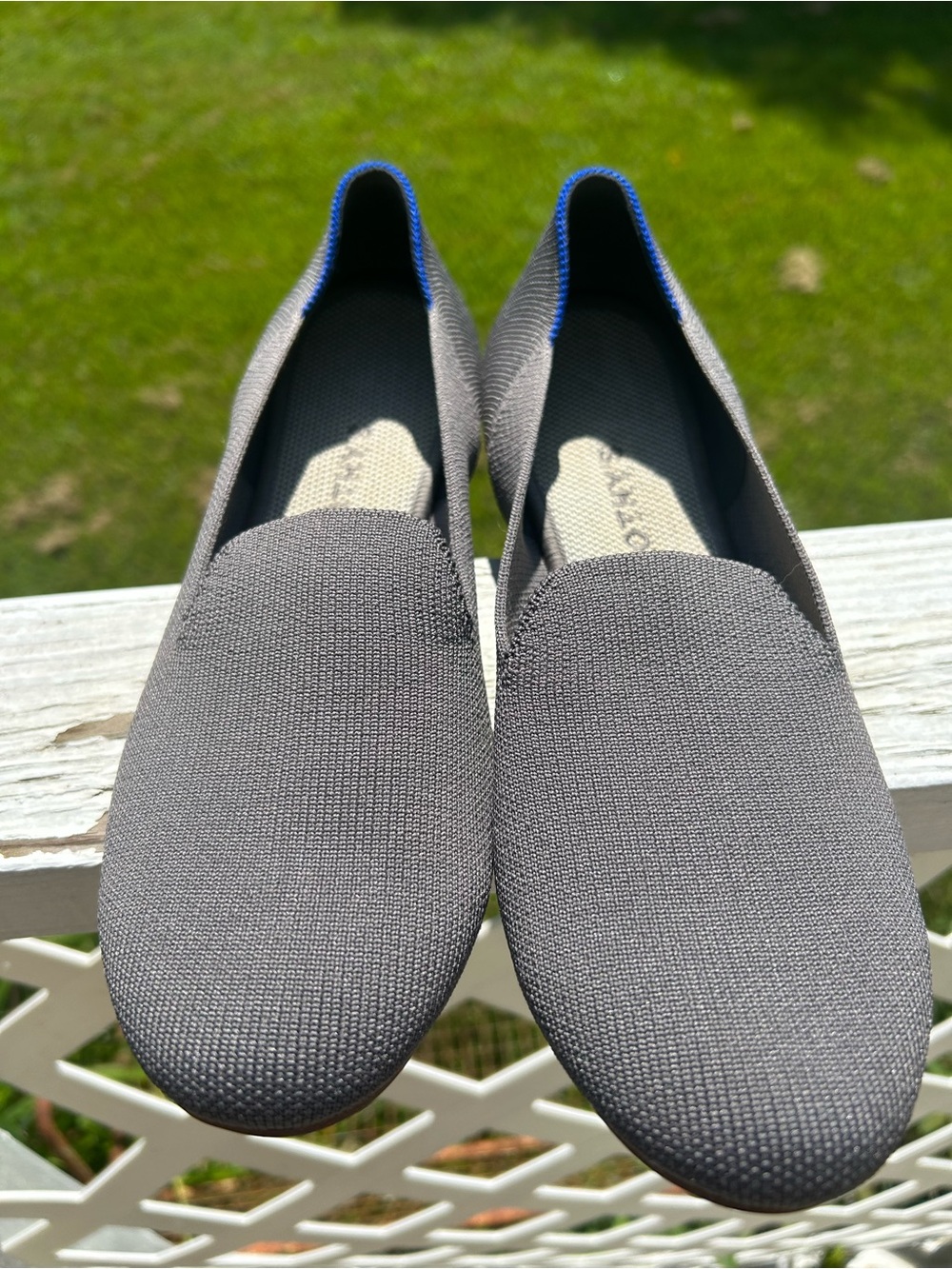 Rothy's Gray Knit Flats with Blue Trim Sz9